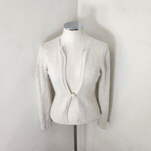 Vintage Frost Silk Angora Rabbit Hair Pointelle Cardigan Sweater Cream Womens M